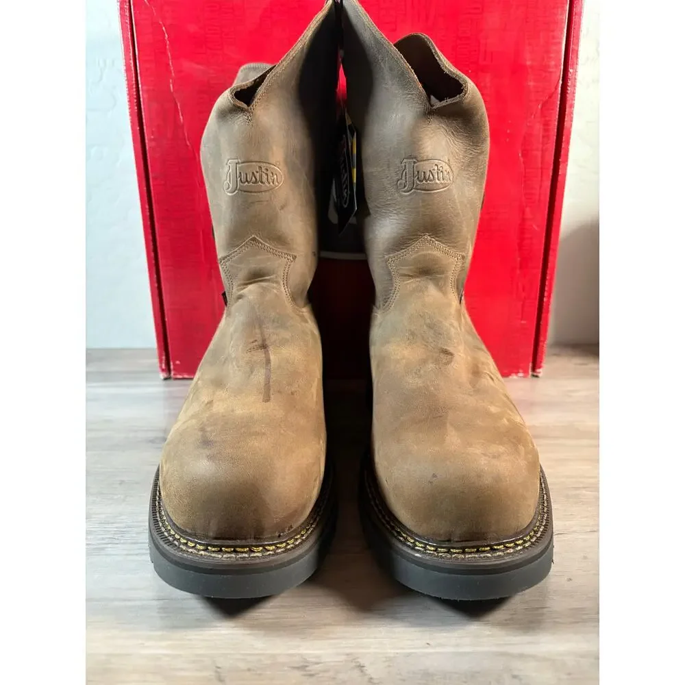 Justin Balusters 4445 Mens 13 D‎ Steel Toe Work Boots Dark Brown Cowhide Leather